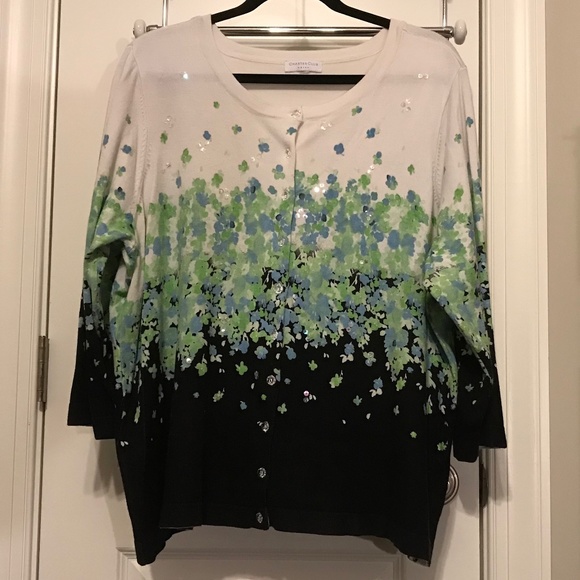 Charter Club 3/4 sleeve floral cardigan with sequins (tag missing-feels like 2X) - Picture 2 of 15